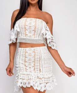 Emprada Dresses Capsian White Crochet Lace Set