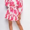 Emprada Nadia White Pink Floral Print Dress