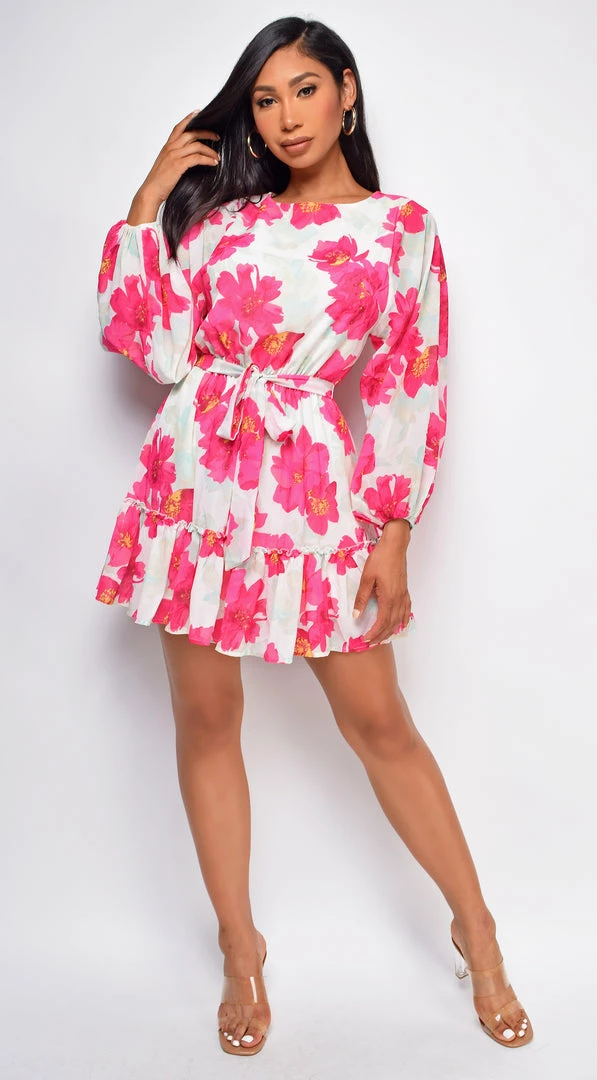 Emprada Nadia White Pink Floral Print Dress 1 Emprada Nadia White Pink Floral Print Dress