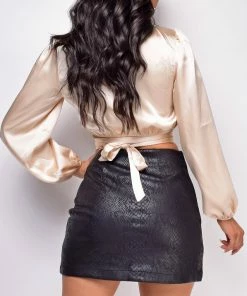 Emprada Tops Cyrus Beige Nude Satin Wrap Top