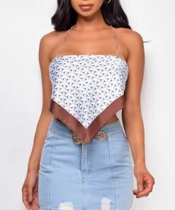 Emprada Elisa Brown White Scarf Top Tops