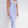 Emprada Estrella Opal Lilac Purple Sequin High Slit Gown Dresses