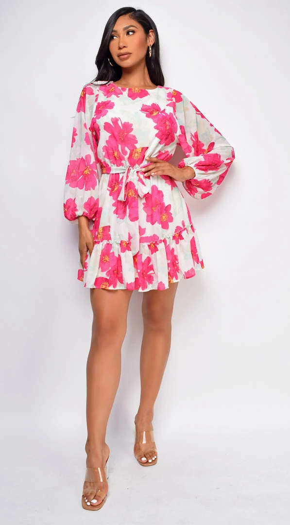 Emprada Nadia White Pink Floral Print Dress 2 Emprada Nadia White Pink Floral Print Dress