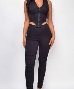 Emprada Cinzia Black Ruched Pants Set Loungewear