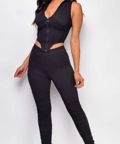 Emprada Cinzia Black Ruched Pants Set Loungewear