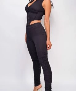 Emprada Cinzia Black Ruched Pants Set Loungewear