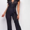 Emprada Giulia Black Lace Crochet Jumpsuit Jumpsuits & Rompers