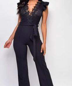 Emprada Giulia Black Lace Crochet Jumpsuit Jumpsuits & Rompers