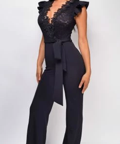 Emprada Giulia Black Lace Crochet Jumpsuit Jumpsuits & Rompers