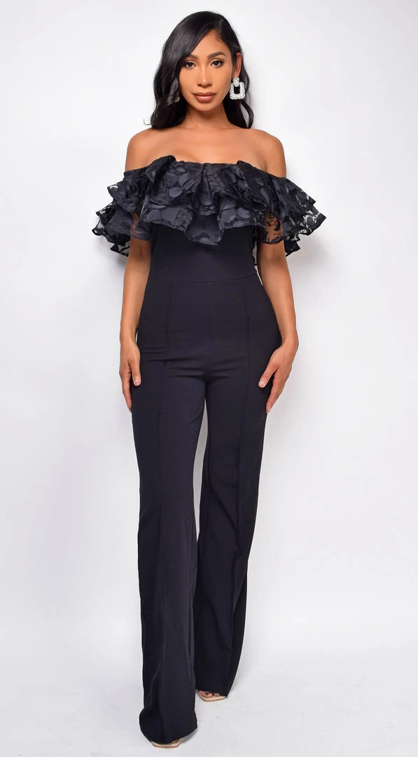 Emprada Sancia Black Off Shoulder Lace Jumpsuit 2 Emprada Sancia Black Off Shoulder Lace Jumpsuit