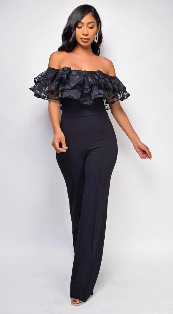 Emprada Sancia Black Off Shoulder Lace Jumpsuit 4 Emprada Sancia Black Off Shoulder Lace Jumpsuit