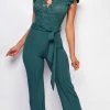 Emprada Giulia Hunter Green Lace Crochet Jumpsuit Jumpsuits & Rompers