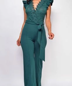 Emprada Giulia Hunter Green Lace Crochet Jumpsuit Jumpsuits & Rompers