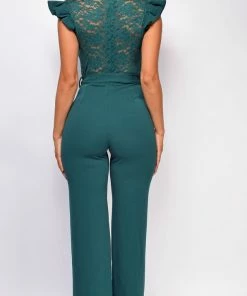 Emprada Giulia Hunter Green Lace Crochet Jumpsuit Jumpsuits & Rompers