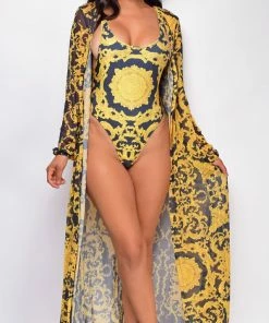 Emprada Rina Black Gold Multi Print Swimwear & Cover Up