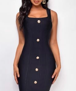 Emprada Dresses Vallea Black Gold Button Bandage Dress 5 Emprada Dresses Vallea Black Gold Button Bandage Dress