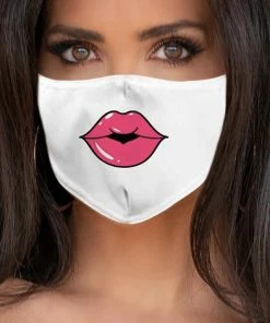 Emprada Masks Lips Pink White Women's Reusable Face Mask