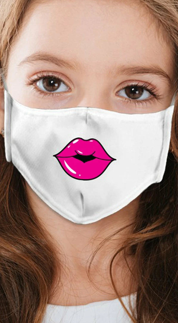 Emprada Lips Hot Pink White Girl's Reusable Face Mask Masks 1 Emprada Lips Hot Pink White Girl's Reusable Face Mask Masks