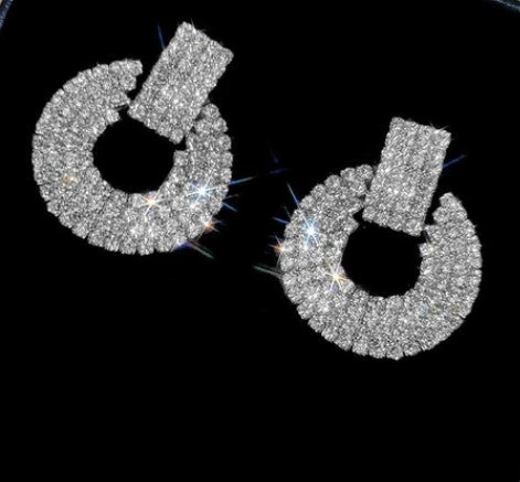 Emprada Round Silver Crystal Drop Earrings 1 Emprada Round Silver Crystal Drop Earrings