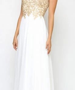 Emprada Dresses Cariana Off White Gold Embroidered Gown
