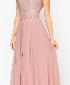 Emprada Cariana Mauve Pink Gold Embroidered Gown Dresses