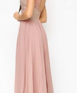 Emprada Cariana Mauve Pink Gold Embroidered Gown Dresses