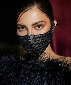 Emprada Beaded Black Lattice Mask