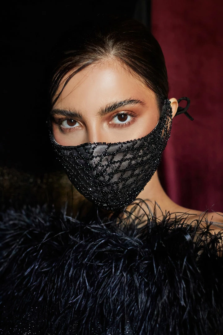 Emprada Beaded Black Lattice Mask 1 Emprada Beaded Black Lattice Mask