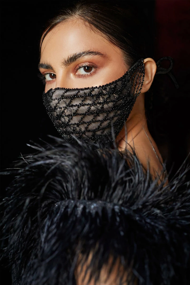 Emprada Beaded Black Lattice Mask 3 Emprada Beaded Black Lattice Mask