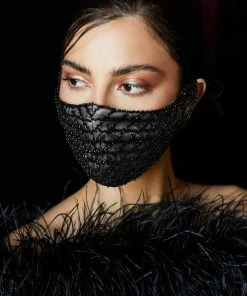 Emprada Beaded Black Lattice Mask
