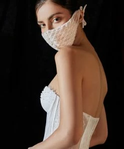 Emprada Masks Beaded Off White Nude Lattice Mask