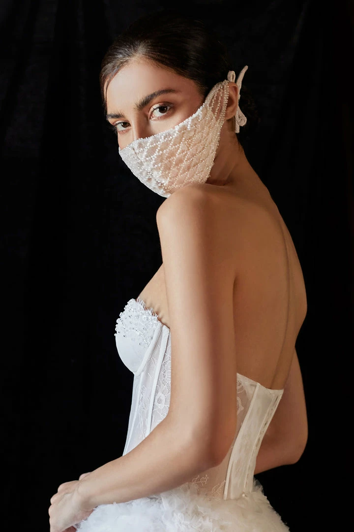 Emprada Masks Beaded Off White Nude Lattice Mask 2 Emprada Masks Beaded Off White Nude Lattice Mask