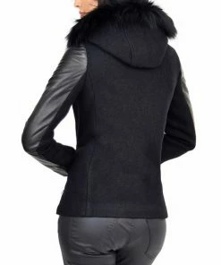 Soia & Kyo Kasia Black Short Wool Jacket With Fur Hood