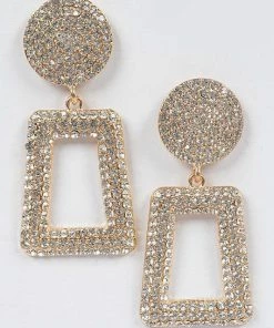 Emprada Accessories Rhinestone Gold Trapezium Back Drop Earring