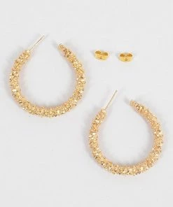 Emprada Textured Gold Round Hoop Earrings