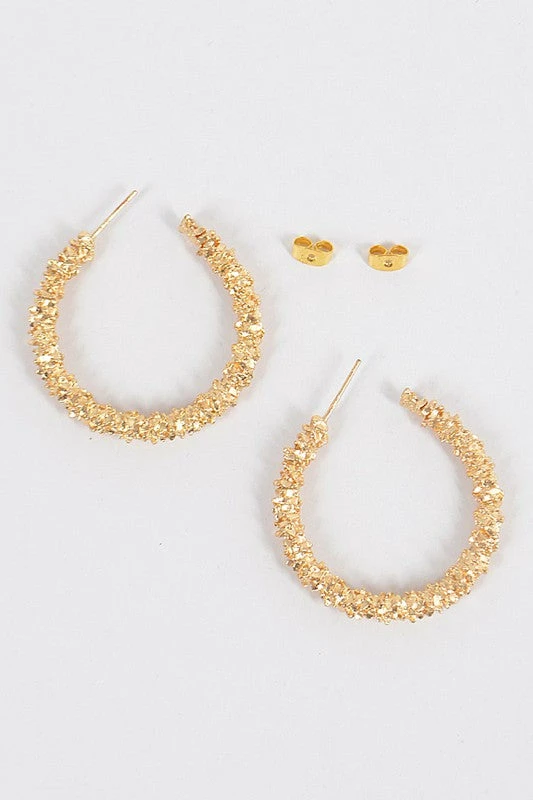 Emprada Textured Gold Round Hoop Earrings 2 Emprada Textured Gold Round Hoop Earrings