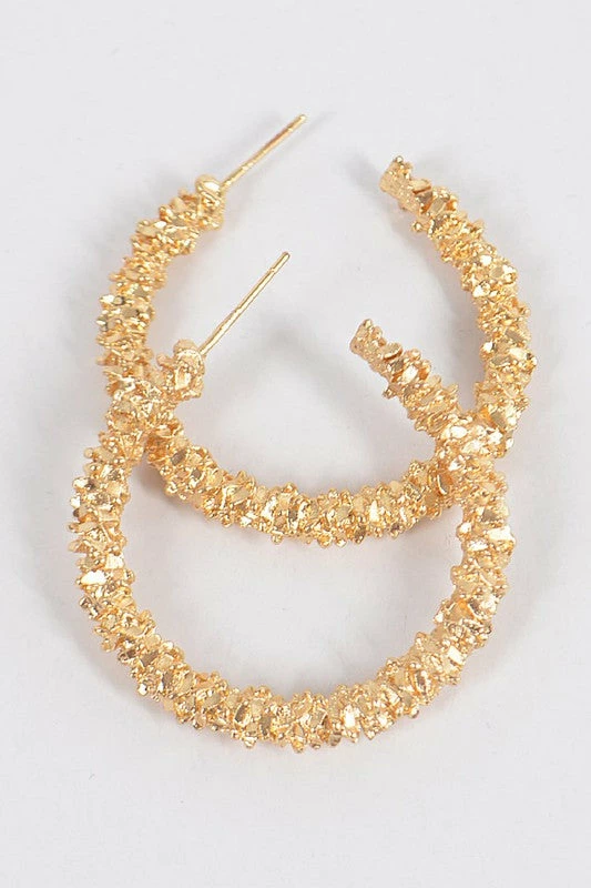 Emprada Textured Gold Round Hoop Earrings 1 Emprada Textured Gold Round Hoop Earrings