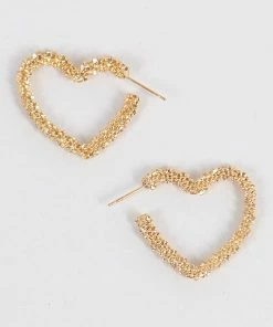 Emprada Textured Gold Heart Hoop Earrings