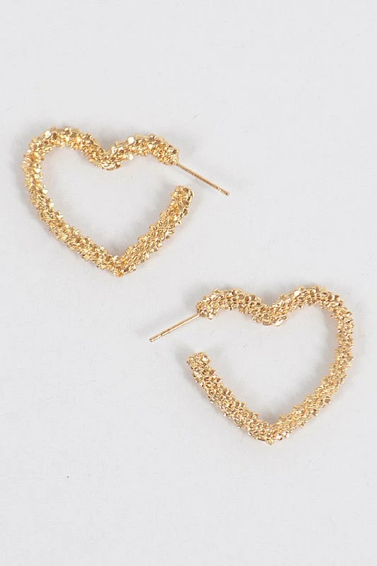 Emprada Textured Gold Heart Hoop Earrings 1 Emprada Textured Gold Heart Hoop Earrings