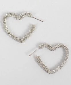 Emprada Textured Silver Heart Hoop Earrings