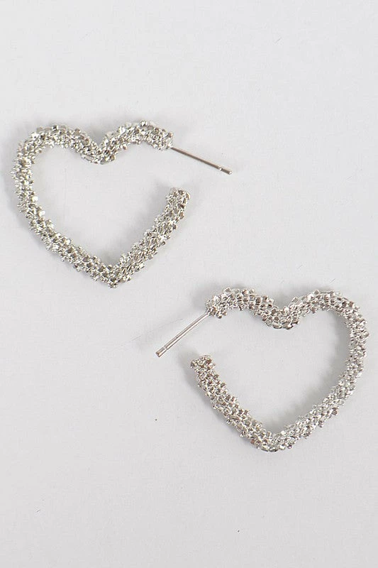 Emprada Textured Silver Heart Hoop Earrings 1 Emprada Textured Silver Heart Hoop Earrings
