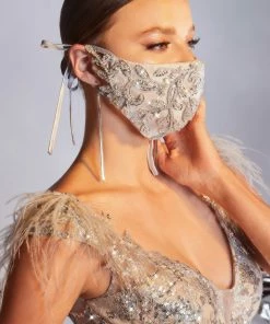 Emprada Masks Beaded Platinum Silver Mask