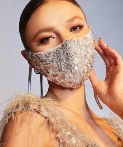 Emprada Masks Beaded Platinum Silver Mask