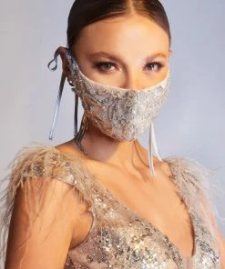 Emprada Masks Beaded Platinum Silver Mask