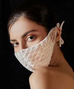 Emprada Masks Beaded Off White Nude Lattice Mask