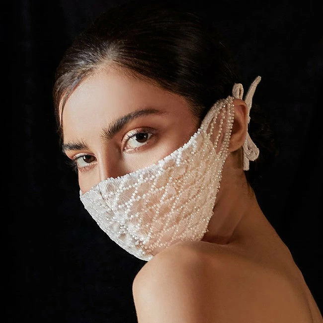 Emprada Masks Beaded Off White Nude Lattice Mask 1 Emprada Masks Beaded Off White Nude Lattice Mask