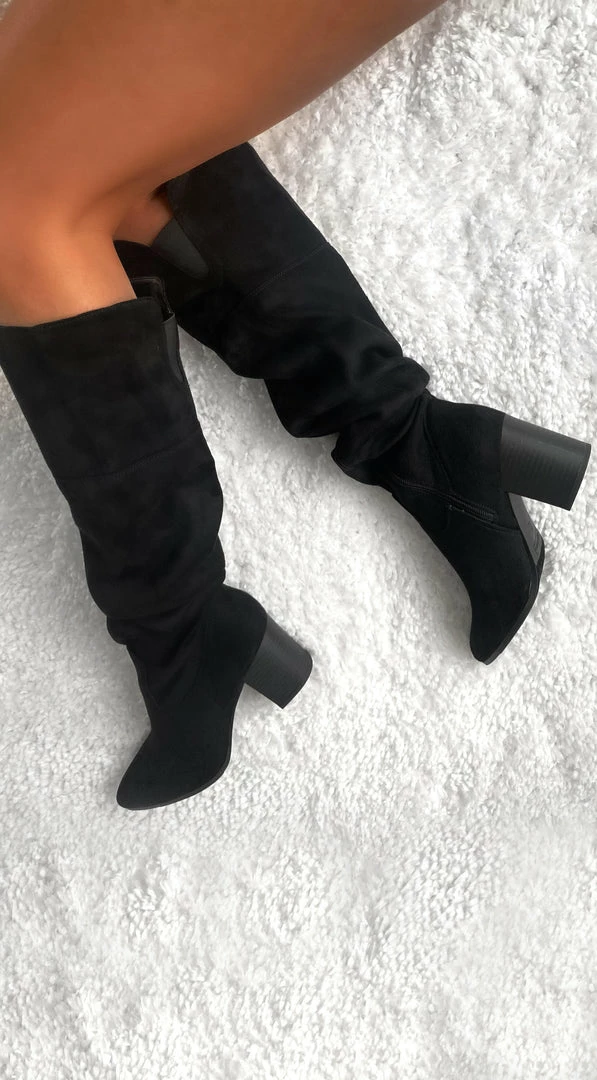 Emprada Crulla Black Faux Suede Over The Knee Block Heel Boots 2 Emprada Crulla Black Faux Suede Over The Knee Block Heel Boots