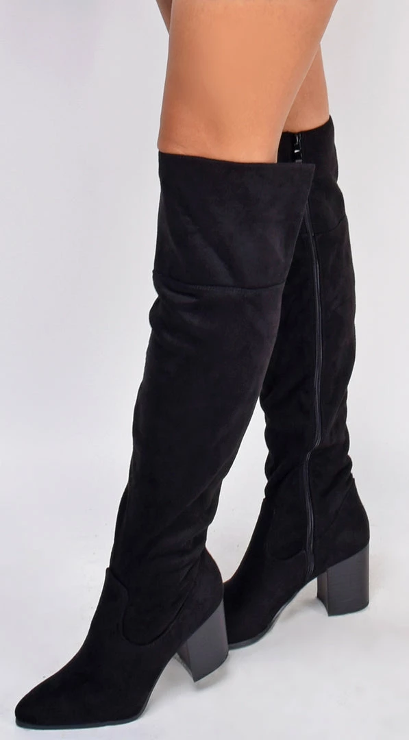 Emprada Crulla Black Faux Suede Over The Knee Block Heel Boots 1 Emprada Crulla Black Faux Suede Over The Knee Block Heel Boots