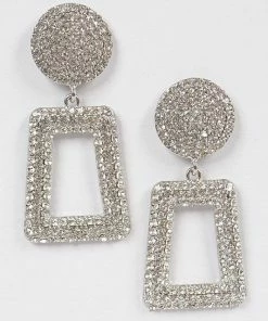 Emprada Accessories Rhinestone Silver Trapezium Back Drop Earring