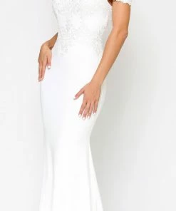 Emprada Solaine Off White Shoulder Lace Detail Bridal Gown Dress